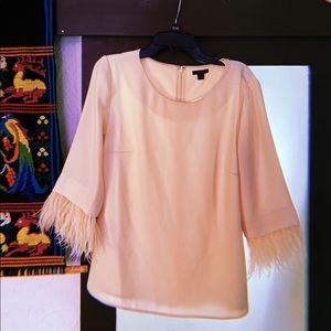 Ann Taylor Cream Feather 3/4 Sleeve Blouse